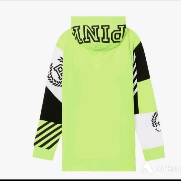 PINK VS Colorblock 86 Pullover Tunic Hoodie Neon Yellow, Blk & White 😍🔥💎 - Picture 2 of 4